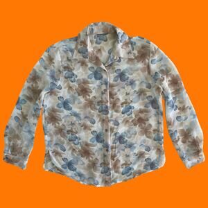 90's vintage chiffon floral collared button up blouse MEDIUM